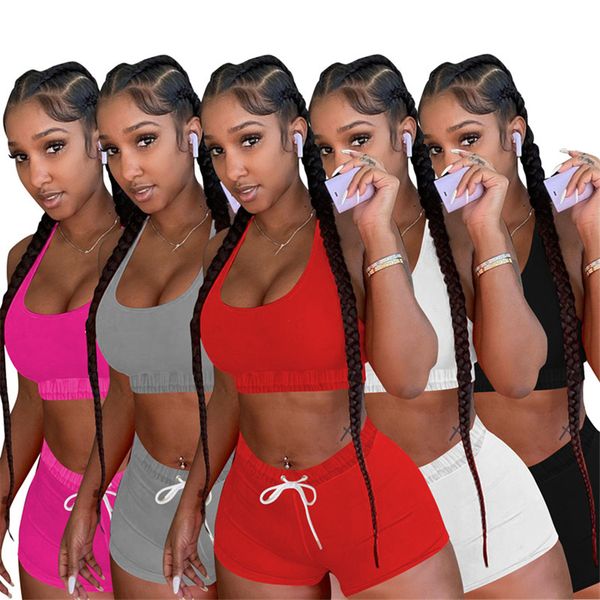 

women casual tracksuit shorts 2 piece sets fashion summer clothing sleeveless tank ini shorts sports outfits plus size jogger suit 4575, Gray