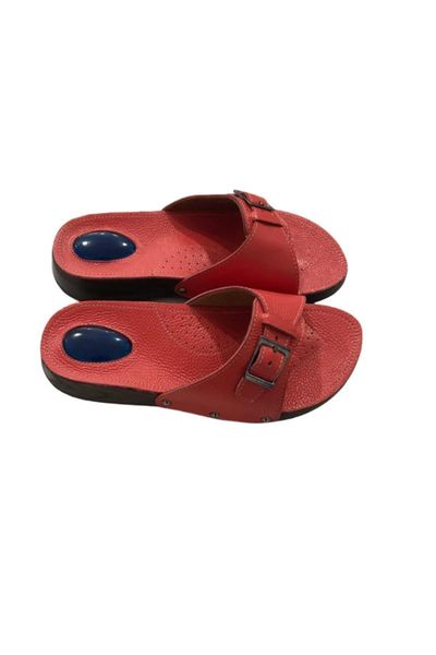 

slippers women pink genuine leather heel spurs buckled orthopedic, Black