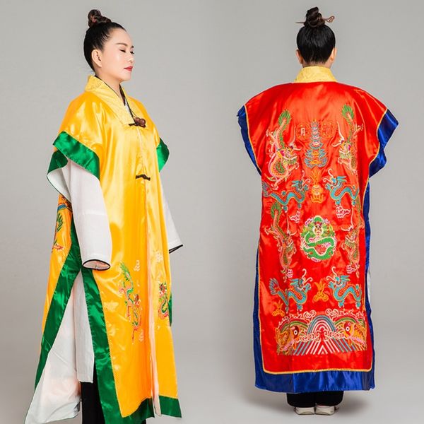 

bagua wudang taoist gown robe dragons pattern ancient oriental taoist mage robe autumn tv film dao sacrificial outfit, Black;red