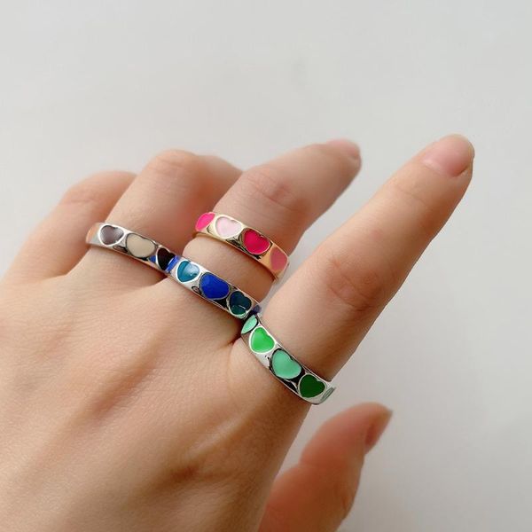 

wedding rings party simple colorful for women girl cute enamel tulip heart ring delicate lucky jewelry bague femme bff, Slivery;golden