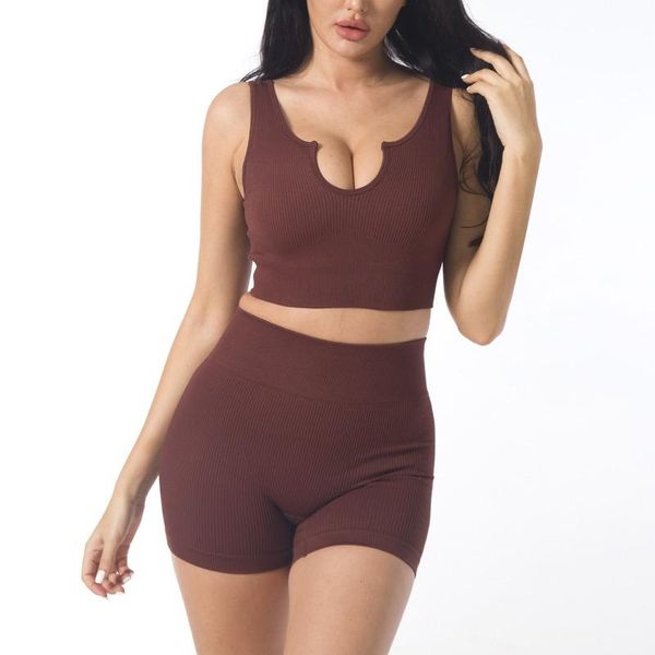 

women's tracksuits chic u collar sport suit yoga bra summer fitness crop + knitted workout shorts women stretchy pantalones deporti, Gray