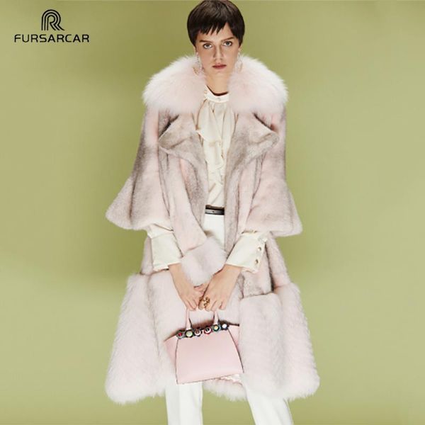 

women's fur & faux fursarcar luxury real natural mink coat with collar waist belt women winter warm outerwear female jacket, Black