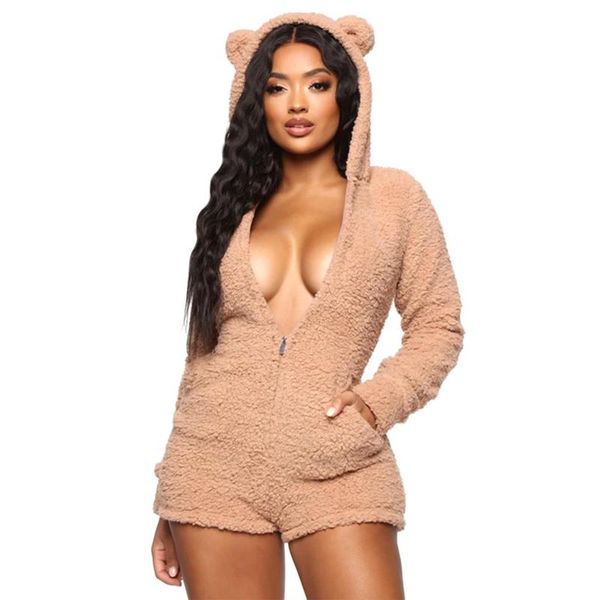 

women's jumpsuits & rompers clothing set, long sleeve zipper hooded playsuit one-piece suit for home vacation pography, Black;white