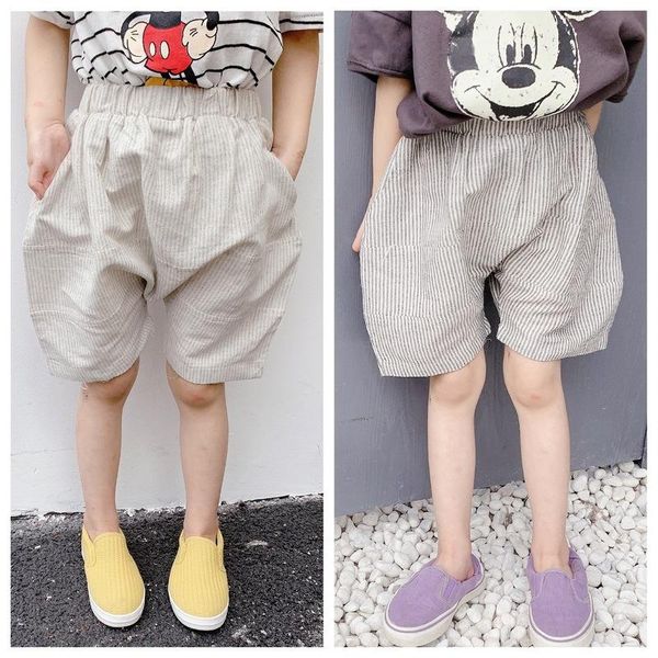 

shorts 2021 children summer pinstripe boys girls cotton harem pants, Black