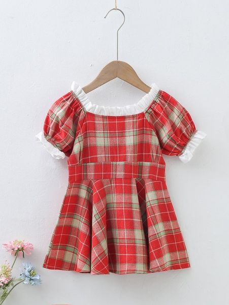 

toddler girls tartan ruffle trim swing dress she, Red;yellow