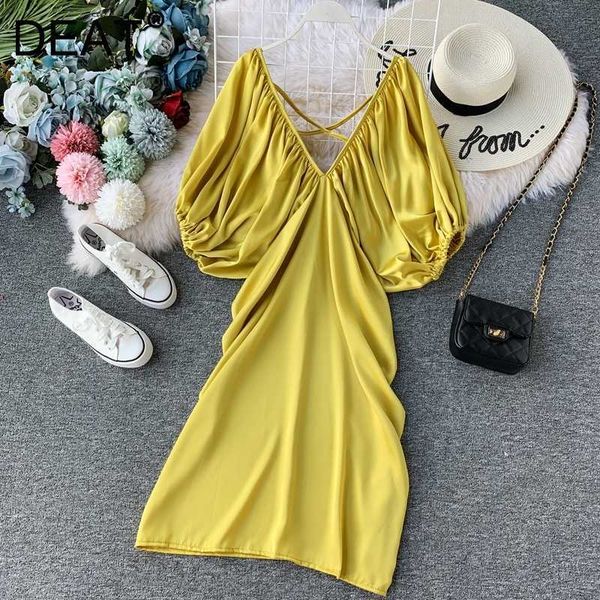 

deat women dress v-neck short puff sleeve arrivals lady backless temperament fashion spring summer 11d1400 210709, Black;gray