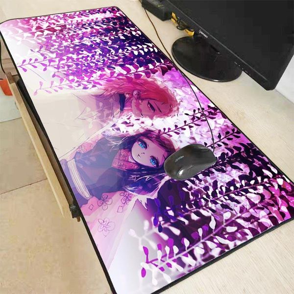 

mouse pads & wrist rests xgz anime girl boy kimetsu no yaiba purple flower large gaming locking edge keyboard mat desk mousepad for cs go lo