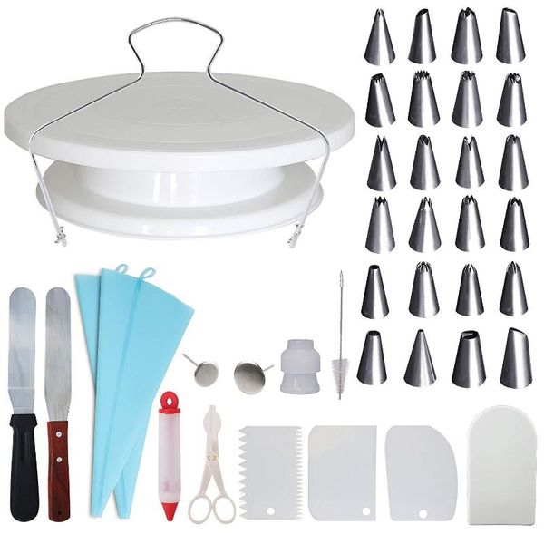 

baking & pastry tools with numbered 40-piece cake turntable set, decorating mouth tpu bag cream spatula kit