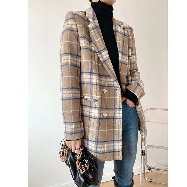 

women's trench coats xitimeao casaco feminino casual lanudo, blazer para escritÃ³rio xadrez justo com botÃµes 7ebm, Tan;black