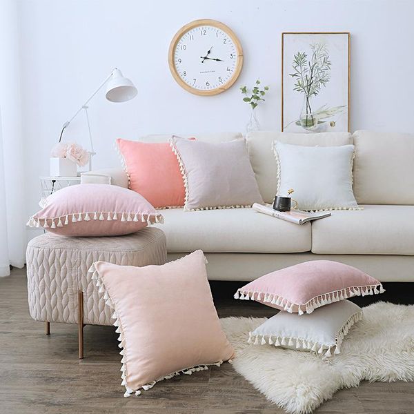 

cushion/decorative pillow nordic solid color deerskin velvet comfortable cushion cover fringed lace decorative pillowcase for sofa /car