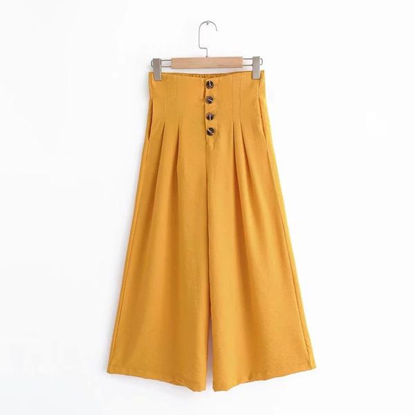 

women's pants & capris women high waist ankle-length pant wide leg spring summer trousers dark yellow female pantalon, Black;white