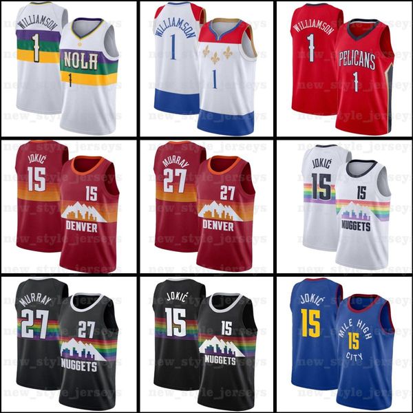 

ncaa duke 1 zion 15 nikola williamson murray jokic 27 jamal a5 denver nuggets new orleans pelicans men basketball jerseys, Black;red