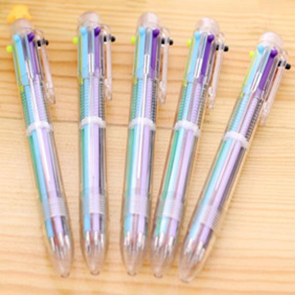 

4pcs creative cute cartoon multicolor ballpoint pen plastic 3/6/8 color automatic account pen stationery writing tools school, Blue;orange
