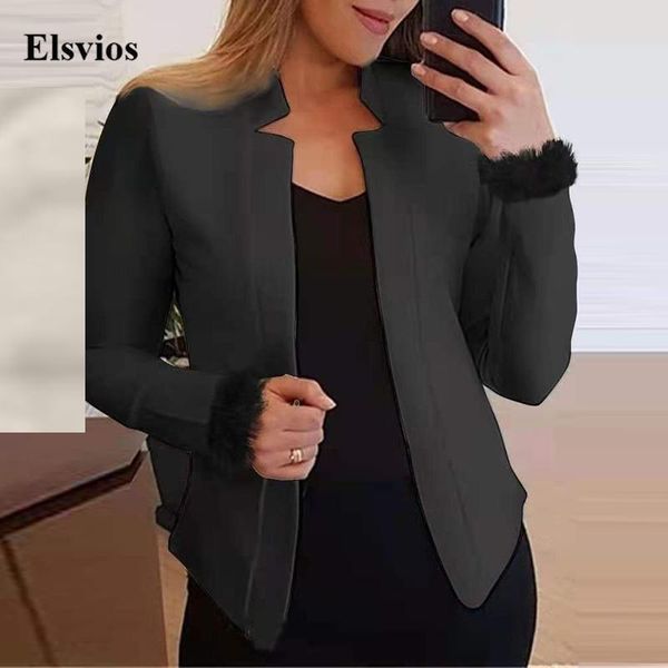 

women's jackets women elegant v neck slim fashion solid loose office lady coats outerwear autumn winter plush long sleeve cardigan, Black;brown