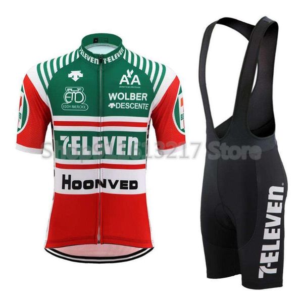 

(powerband) men cycling jersey set 7-11 retro men bike clothing wear road mtb mountain team racing red green, Black;blue