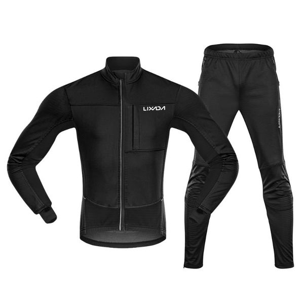

racing sets lixada men cycling clothing set waterproof windproof thermal fleece long sleeve bicycle jacket jersey with pants clothes, Black;blue