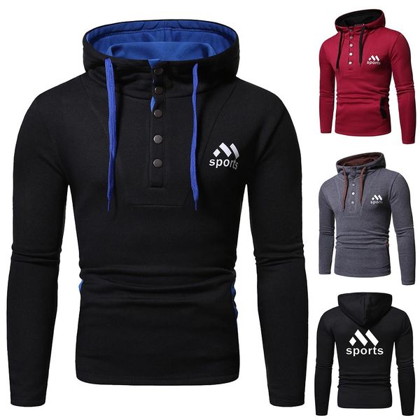 

men's fashion monogrammed hoodie casual long sleeve hooded sweatshirt, Black