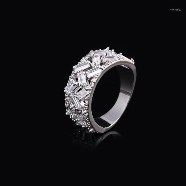 

fashion square cubic zircon rings 3d square gold color plated ring for women wedding engagement1, Silver