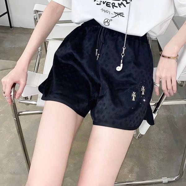

crosin ch cross dark pattern drill high waist loose belt casual sports shorts 2021 summer korean straight pants brand yych, White;black
