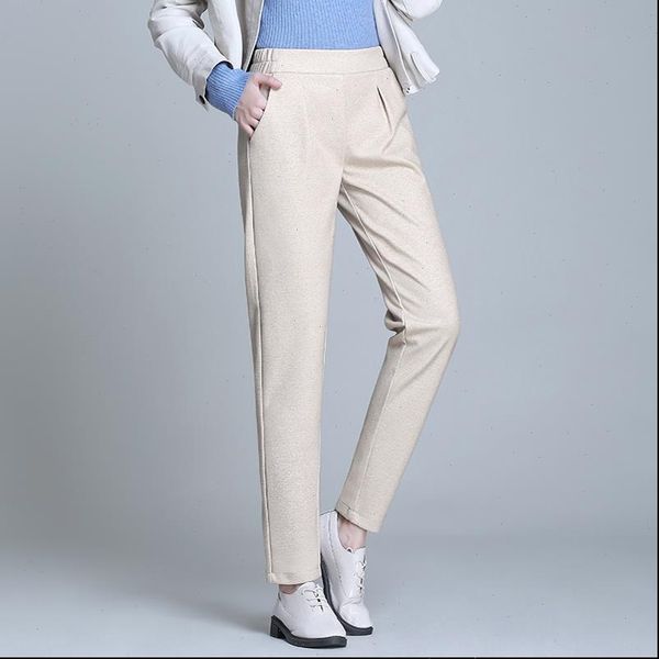 

women pants thicken pencil pants female work suit pant 2020 autumn new winter ol style loose wool trousers capris s 4xl, Black;white