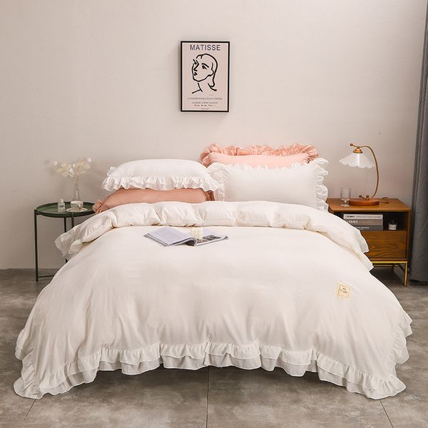 

size washed cotton edge four piece set of simple japane solid color bedding