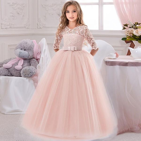

girl's dresses 2021 girl flower long dress for wedding vestidos de primera comunion kids first communion pageant ball gown girls, Red;yellow