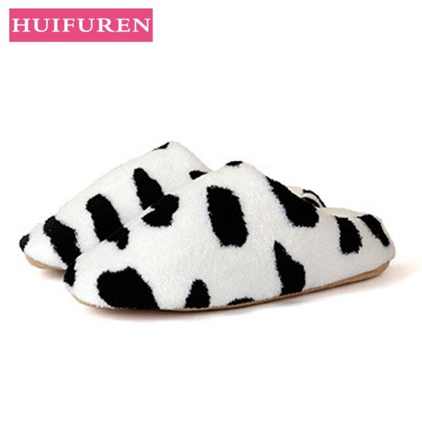 

slippers lovers indoor faux fur winter flat shoes woman home slip on warm slipper short plush female print bedroom floor slides, Black
