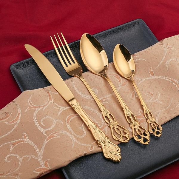 

dinnerware sets european style hollow embossed four-piece set cutlery tableware retro spoon fork knife luxury carving