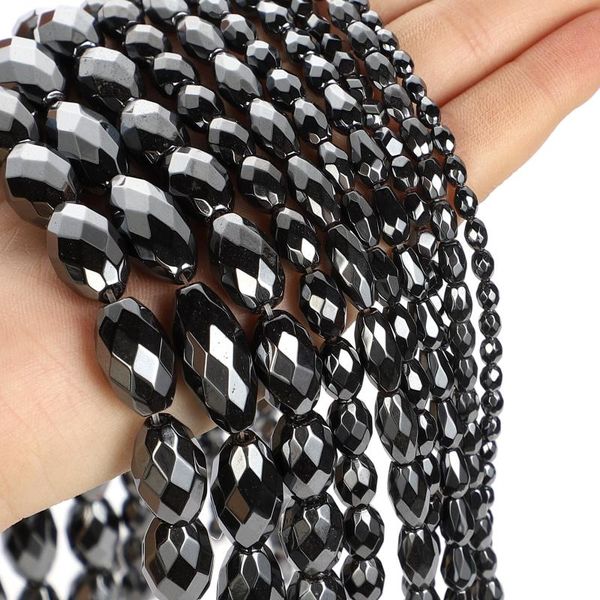 

other faceted black hematite beads natural stone rice shape round loose for jewelry making diy bracelet accessories 5-20mm