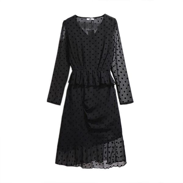 

casual dresses 2021 deisgn plus size lady polka dot chiffon dress 2xl to 6xl, Black;gray