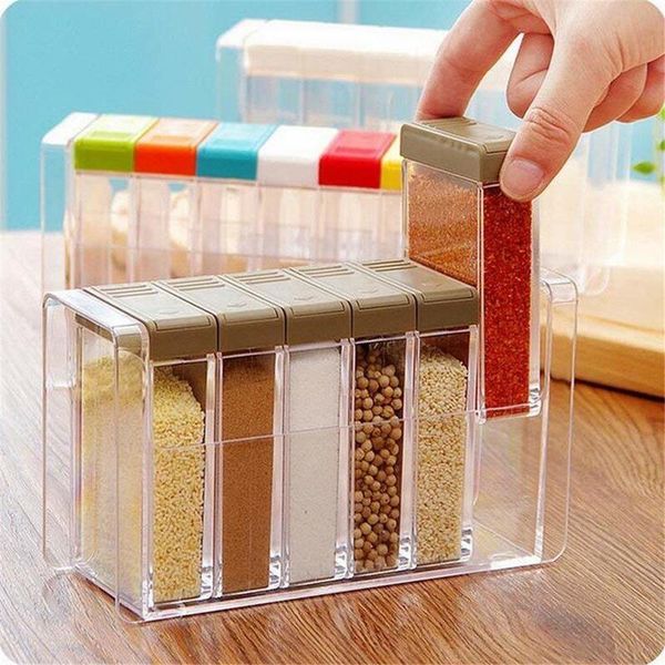 

storage bottles & jars 6pcs/set spice shaker seasoning bottle jar condiment container with tray clear pots kitchen accessories