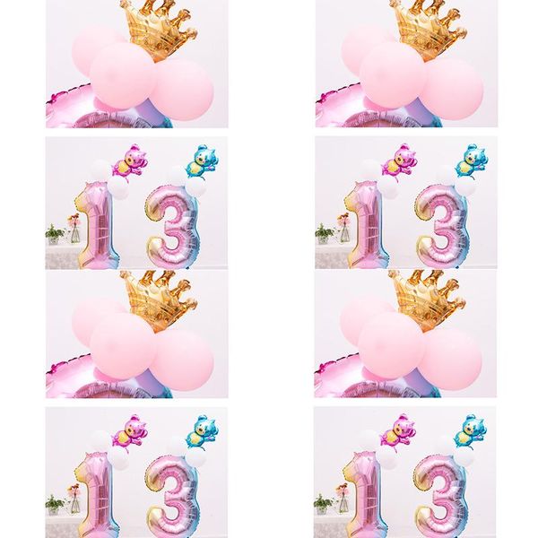 

party decoration 2pcs big size 32inch gold digital silver number foil balloons mini bear pink blue birthday globos kids toy