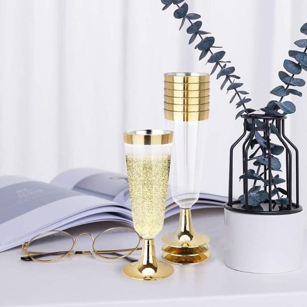 

disposable cups & straws 20 pcs gold rim decor plastic wine unbreakable clear champagne glasses set shatterproof recyclable drinkwar
