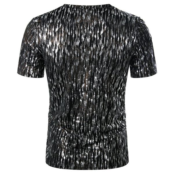 

night club bronzing tees mens summer thin slim fit v neck t shirts fashion hip hop casual shiny short sleeve printing t-shirt, Black;red