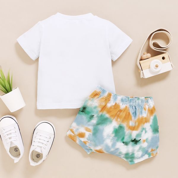 

new summer 2pcs baby girls boys clothes outfits short sleeve t-shirts tie-dye shorts cotton sets, White