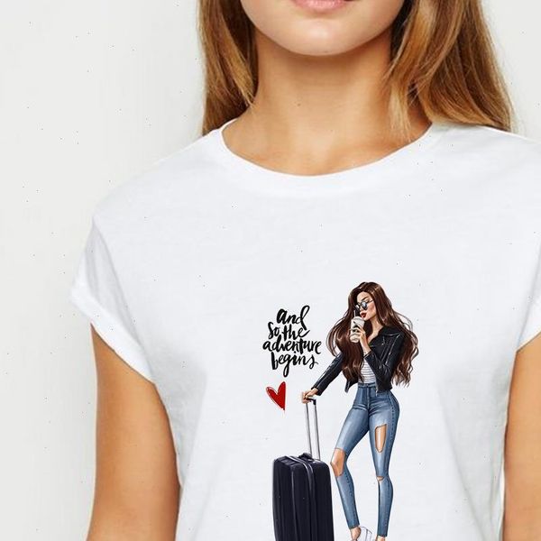 

personality aesthetic beauty with long hair printing casual tshirt hipster loose tee fashion korean trend tshirt, White