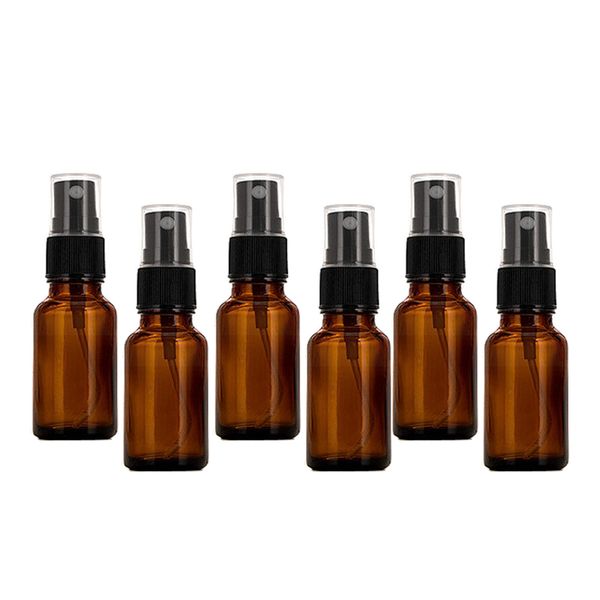 6 uds 15ml Mini botella de Spray vacío vidrio ámbar s aceite esencial niebla contenedor caja viaje Perfume atomizador