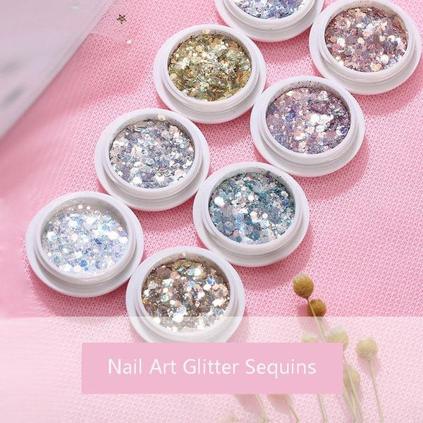 

nail glitter art sequins 2021 gradient size mixed potherapy crystal jewelry diy decoration accessories, Silver;gold