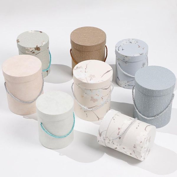 

gift wrap round flower box with handle hug bucket vase lid paper storage packaging