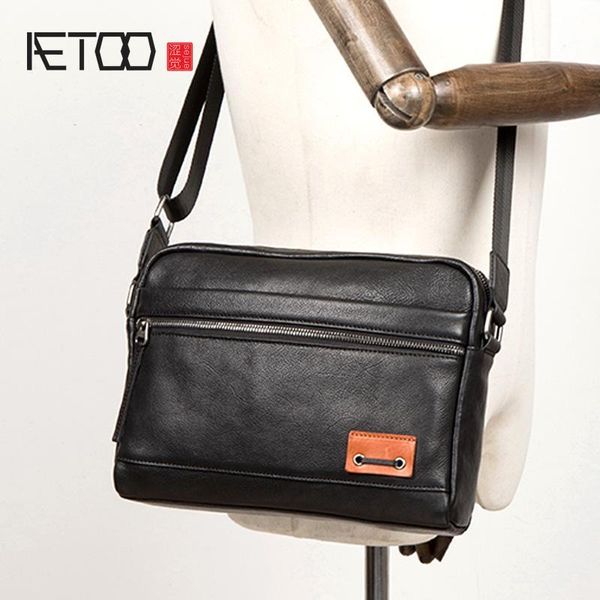 

HBP AETOO Tide Head Layer Vegetable Tanned Leather Shoulder Bag Casual Leather Men Bag Pure Leather, Black