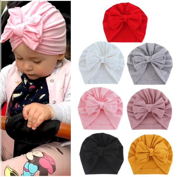 

caps & hats 5pcs solid baby cotton beanies cute bowknot turban sweet soft 0-6m elastic for born boy girls headwraps, Yellow