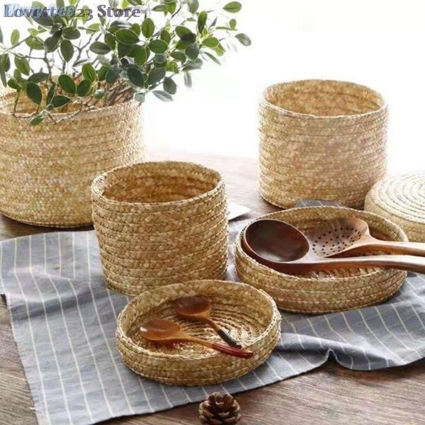 

storage baskets handmade straw woven basket with lid snack organizer box laundry rattan flower baske 1 pcs