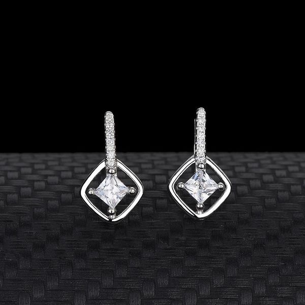

stud s925 sterling silver design sense earrings temperament geometry square zirconia hundred match simple female, Golden;silver