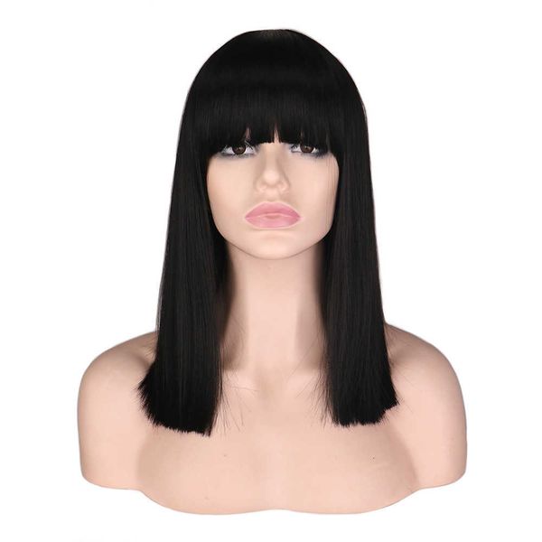

wig short bobhead shoulder length black female hair wig