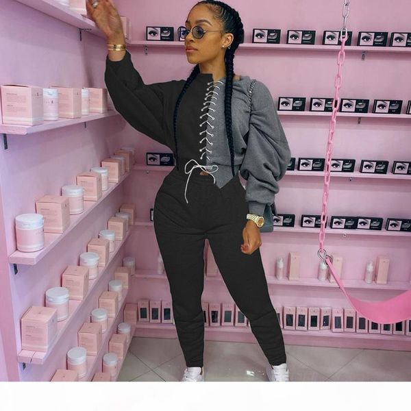 

two piece women set sport casual outfit fall clothes for women sweatshirt crop sweatpants set sweat suit tracksuit, Gray