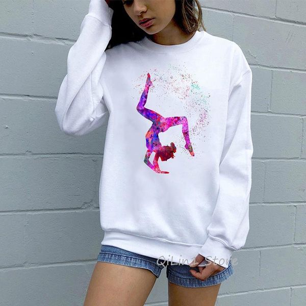 

watercolor gymnastics girl print vogue tracksuit 90s streetwear women funny cute hoodie oversize kawaii clothes diy sweatshirt, Black