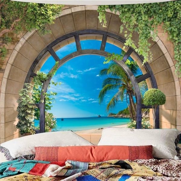 

tapestries beach scenery outside the window tapestry wall hanging art painting home decor
