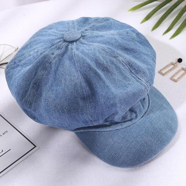 

berets 2021 women fashion denim cotton sboy caps men vintage washable old female gorros, Blue;gray