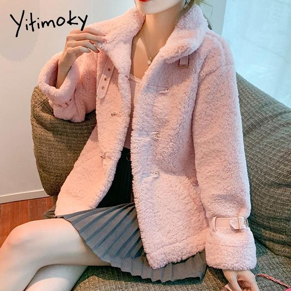 

women's jackets yitimoky women jacket short pink coat winter lambswool clothing solid stand collar parkas single breasted sweet girl fa, Black;brown