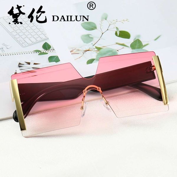 

new frameless one-piece men's glasses large box personality ocean piece sunglasses, White;black